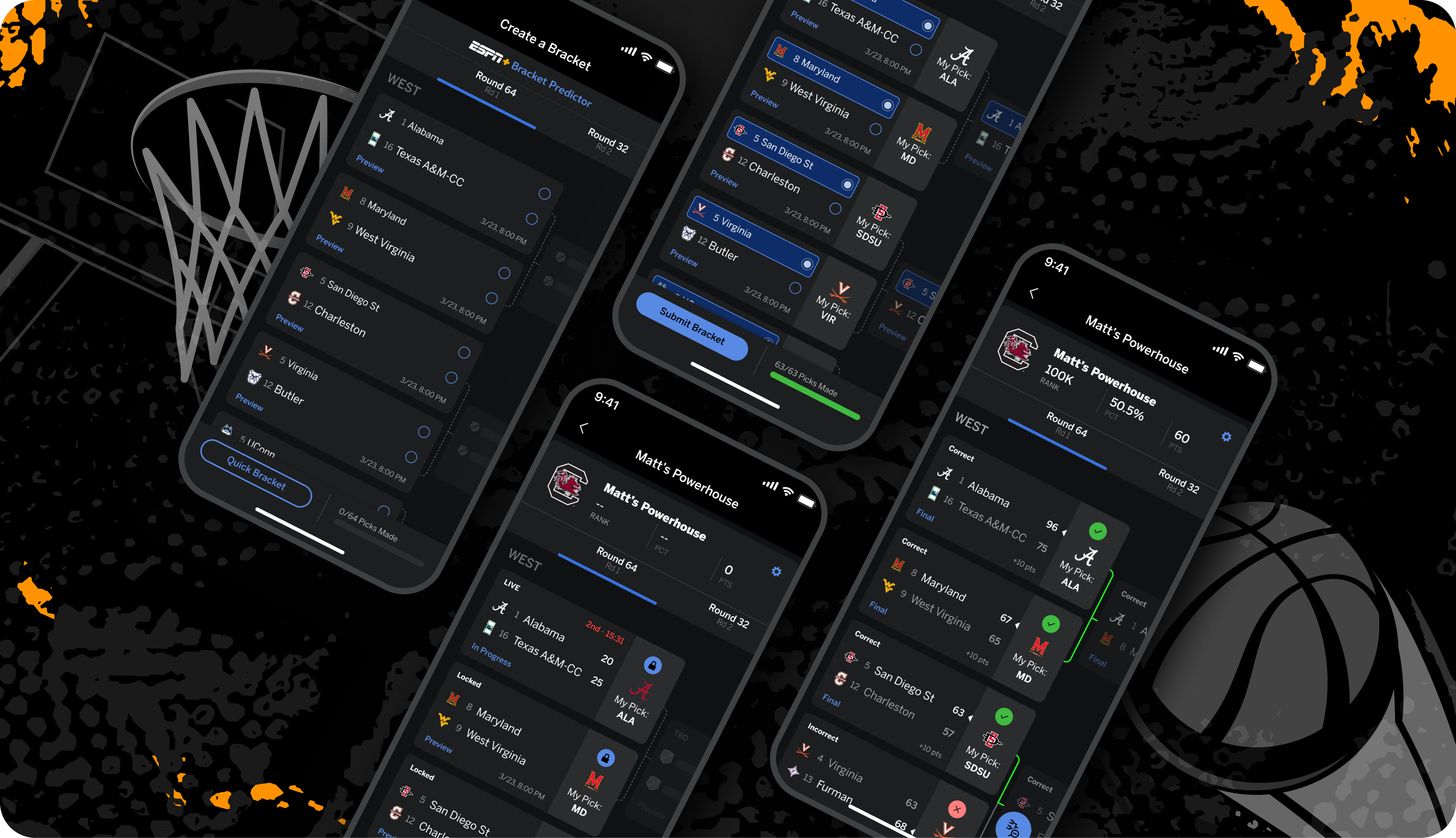 ESPN Tournament Challenge high-fidelity UI designs
